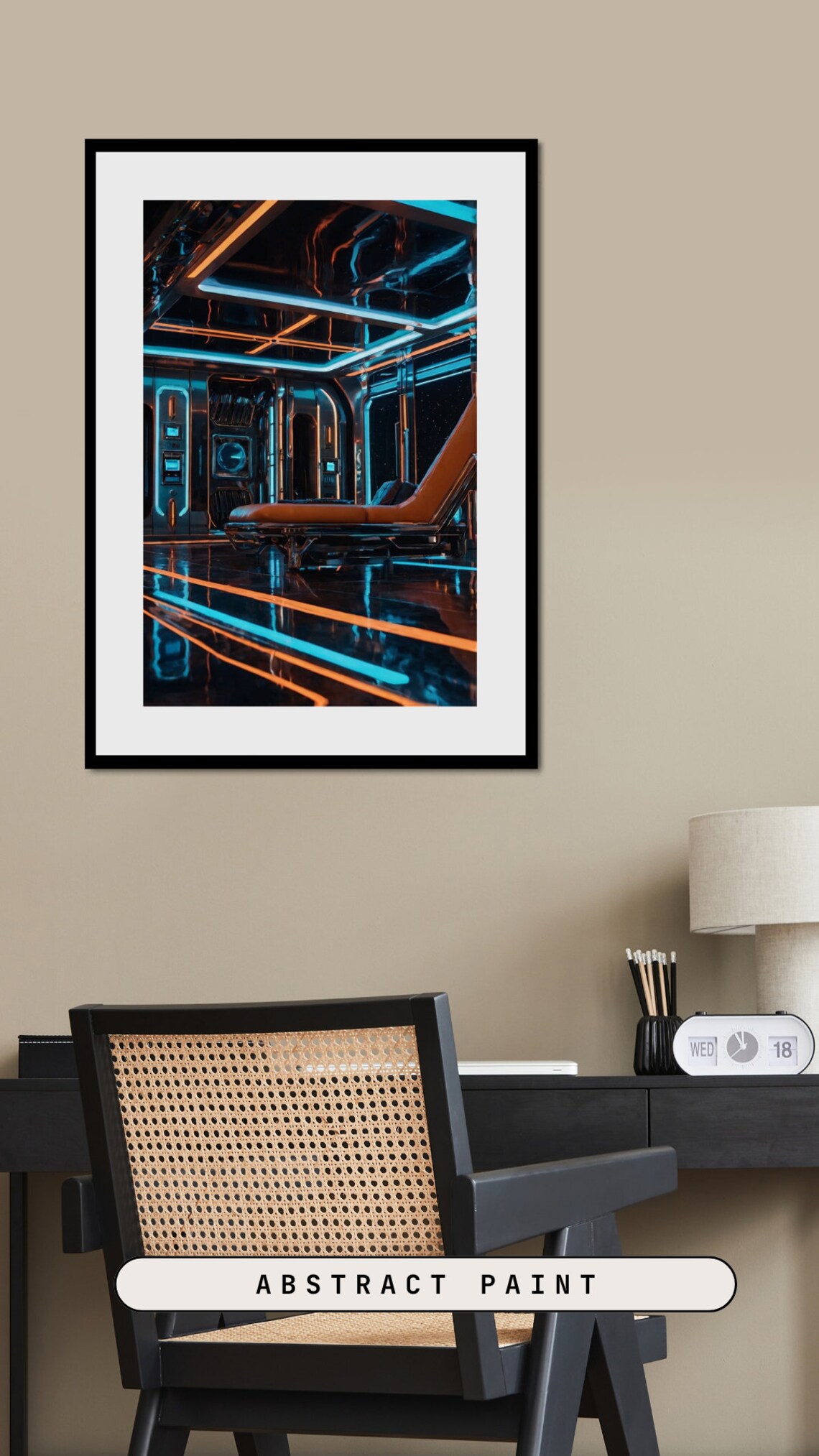 Neon Blue Orange Futuristic Corridor Cyberpunk Interior Print - Image 2