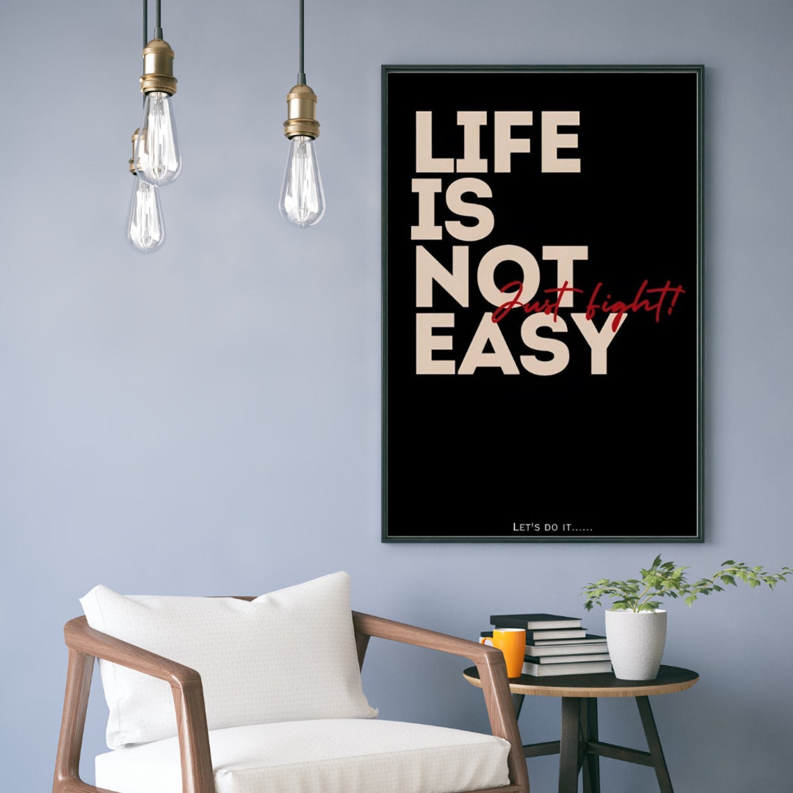 Life Is Not Easy Just Fight Black Red Bold Typography Quote Poster - Image 2