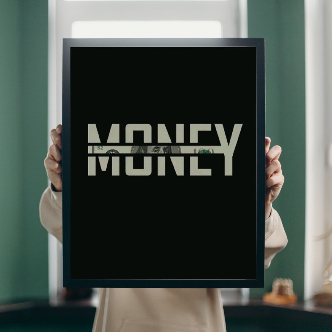 Money Typography Hundred Dollar Bill Black Bold Finance Poster - Image 2