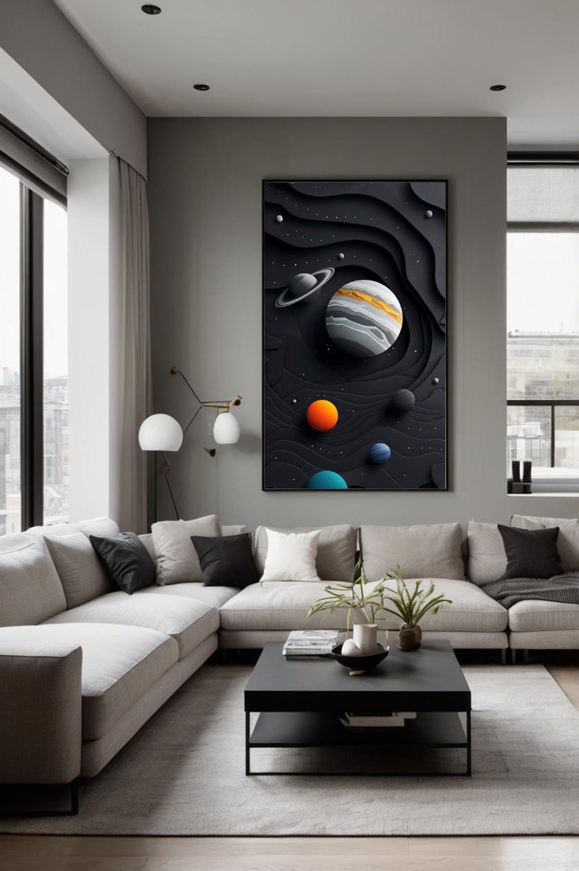 Layered Paper Cut Solar System Planets on Black Space Wall Art - Image 2