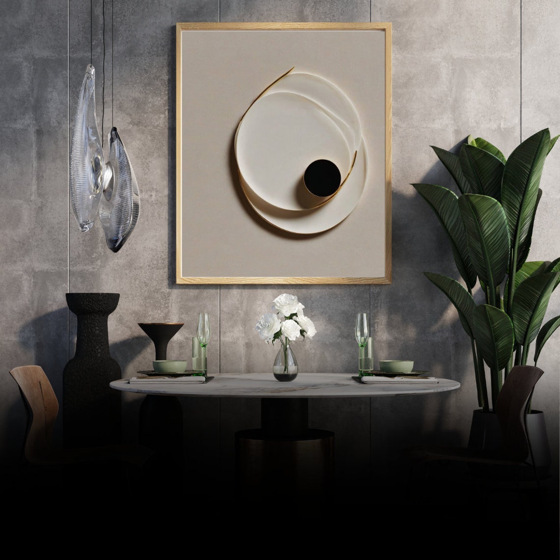 Cream Circle Layered 3D Minimalist Geometric Abstract Art Poster