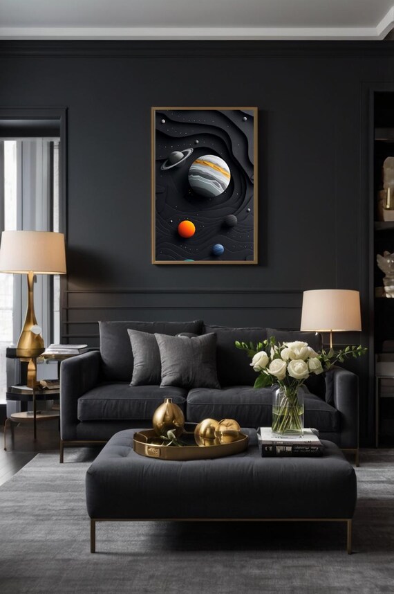 Layered Paper Cut Solar System Planets on Black Space Wall Art