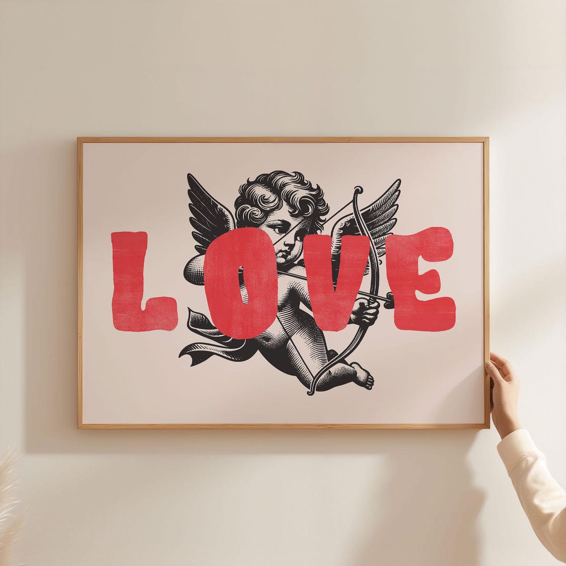 Vintage Cupid Angel Red Love Typography Romantic Valentine Wall Poster