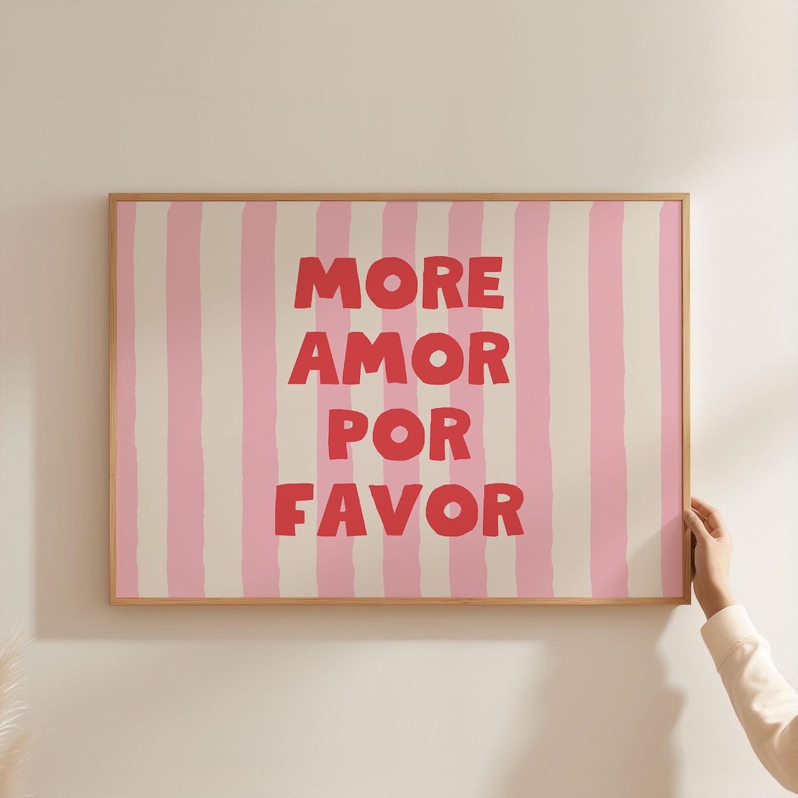 More Amor Por Favor Red Typography Pink Stripe Poster Spanish Love Art