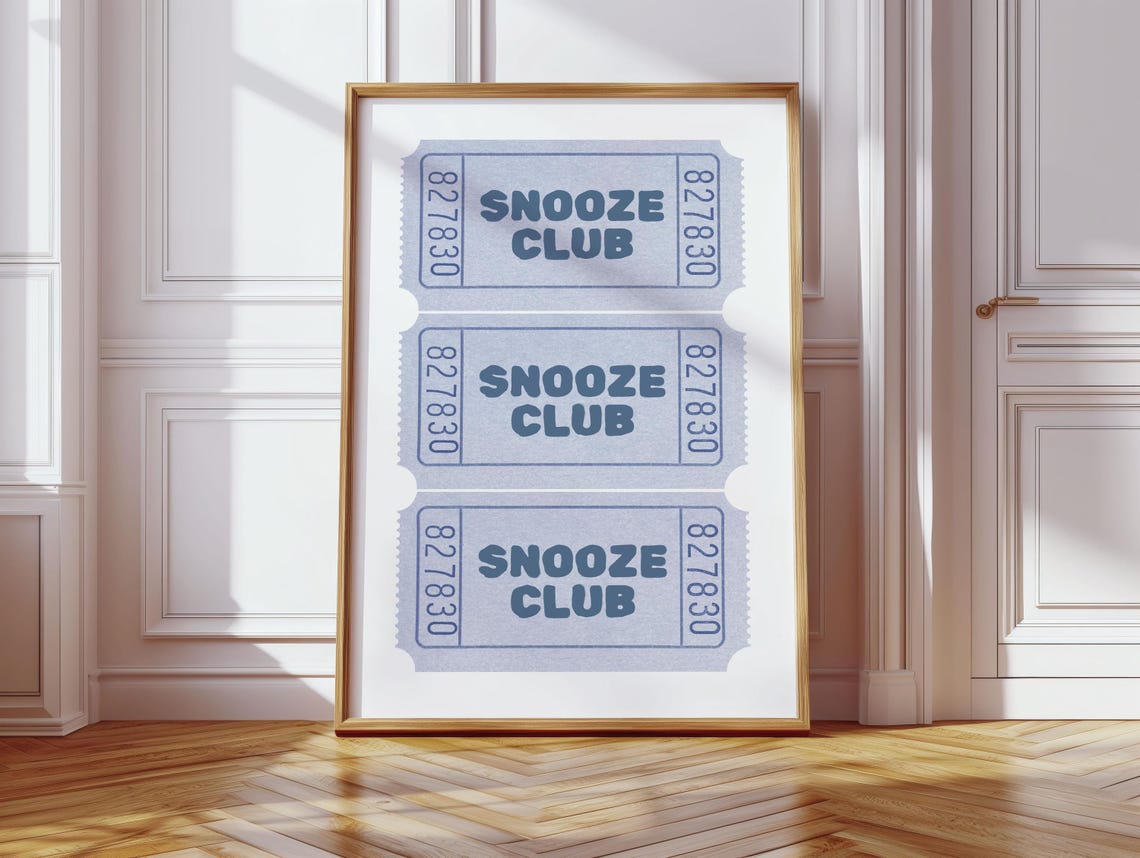 Snooze Club Dusty Blue Ticket Stub Trio Bedroom Wall Decor Poster