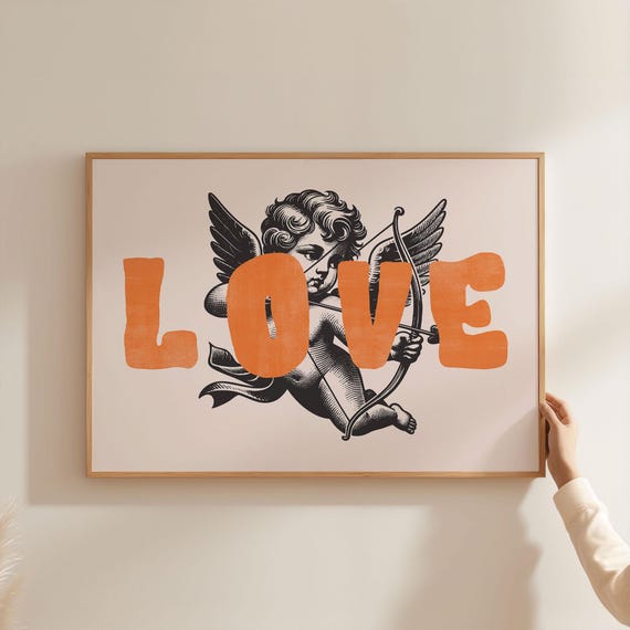 Cupid Love Typography Vintage Retro Valentine Art Print