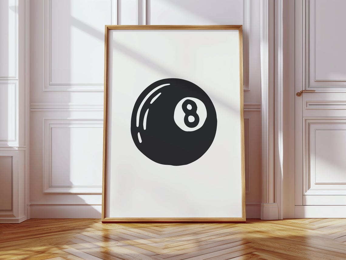 Black Magic 8 Ball Minimalist Poster Modern Pool Game Room Wall Decor