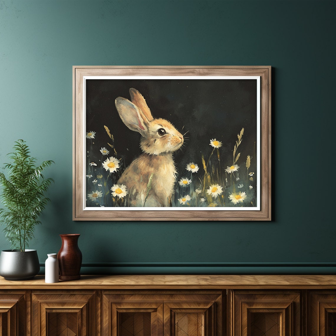 Easter Bunny Prints Spring Wall Art Dark Academia Decor Moody Rabbit Painting - Image 2