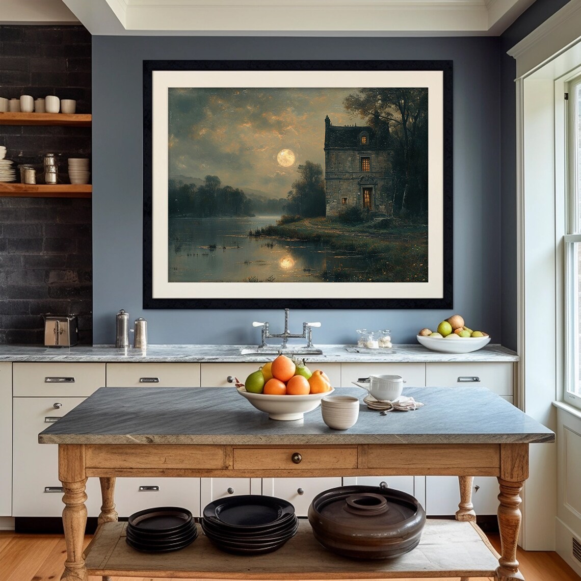 Moody Lake House Fall Landscape Art Print - Image 4