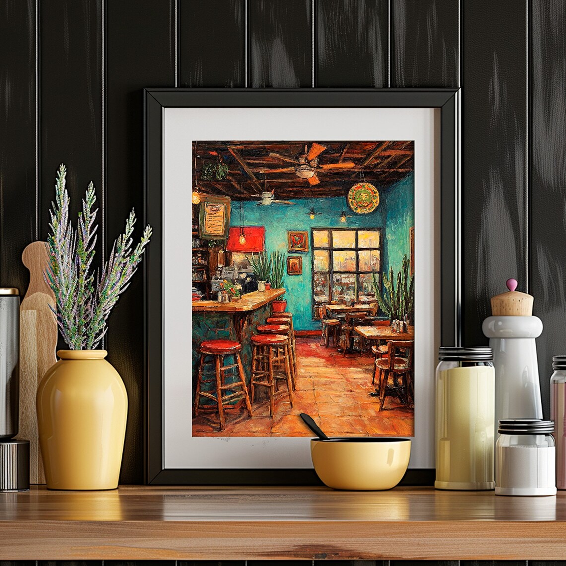 Colorful Mexican Cantina Bar Interior Turquoise Walls Travel Poster - Image 6