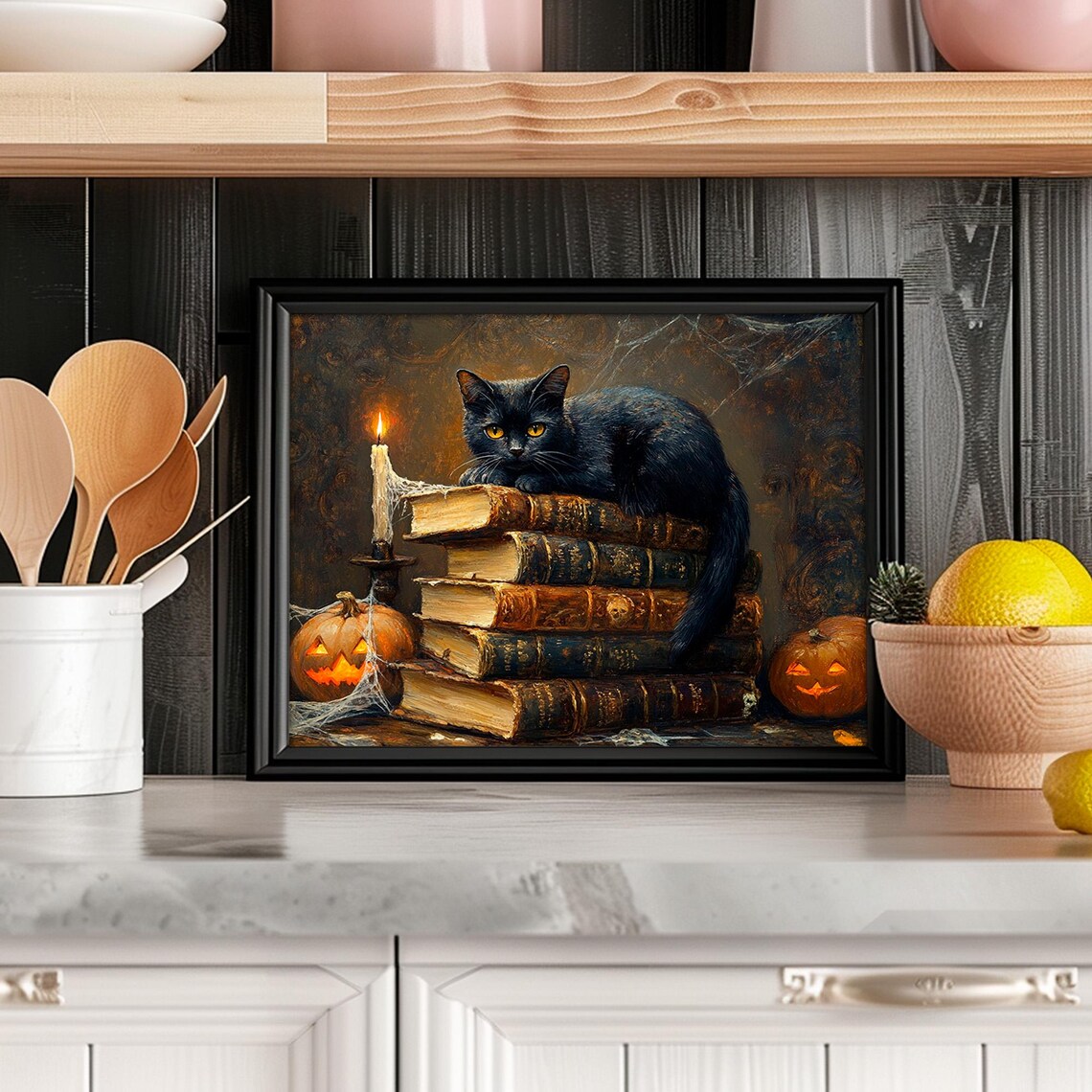 Black Cat Vintage Halloween Art Print, Dark Academia - Image 2