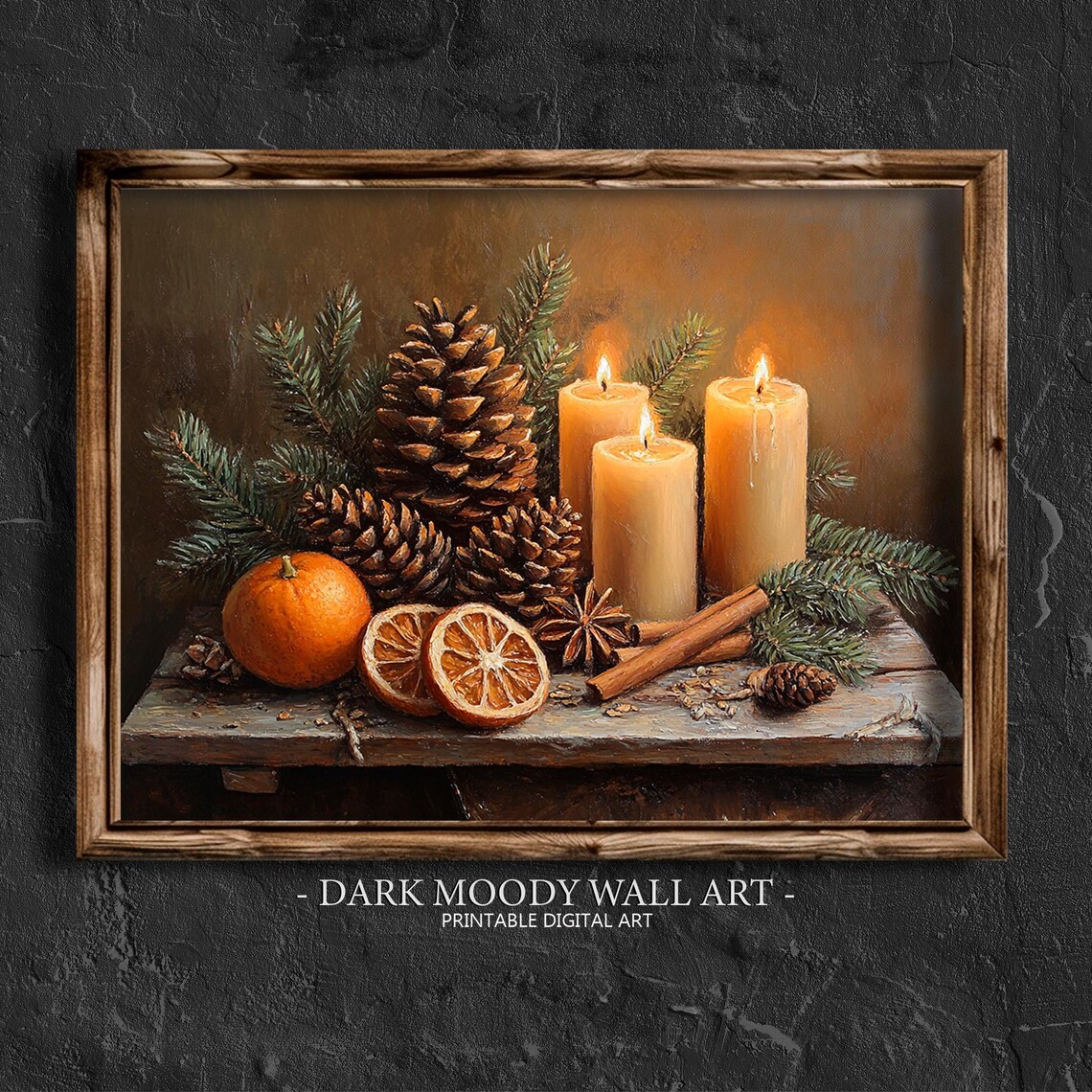 Cozy Antique Holiday Candle and Pinecone Art Print