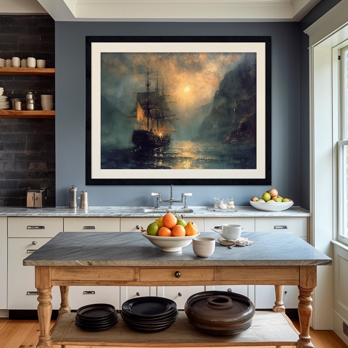 Vintage Ship Ocean Painting Nautical Seascape Art Print - Image 4