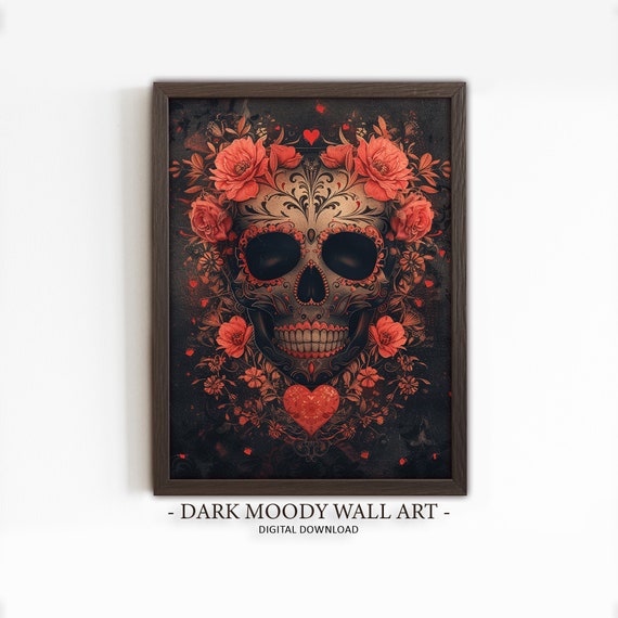 Floral Sugar Skull Painting Dia De Los Muertos Art Mexican Print
