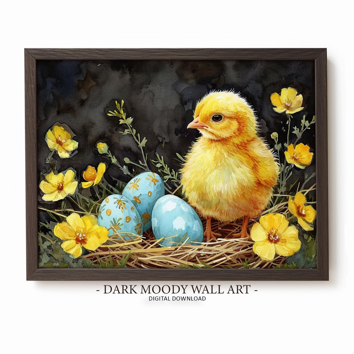 Easter Chick Prints Spring Wall Art Rustic Decor Moody Farmhouse Watercolor Painting