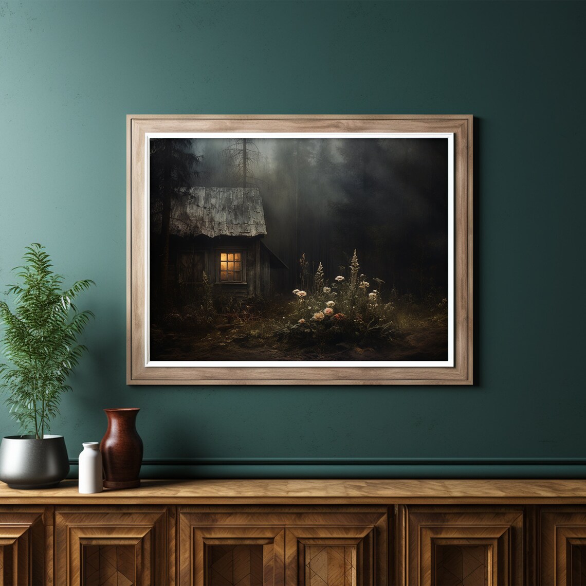 Dark Forest Farmhouse Cottage Moody Landscape Art Print - Image 6