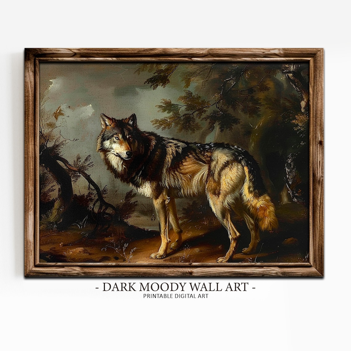 Antique Wolf Print, Moody Rustic Farmhouse Decor