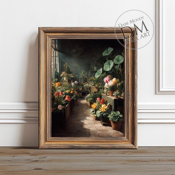 Greenhouse Flowers Wall Art Rustic Botanical Garden Plant Print