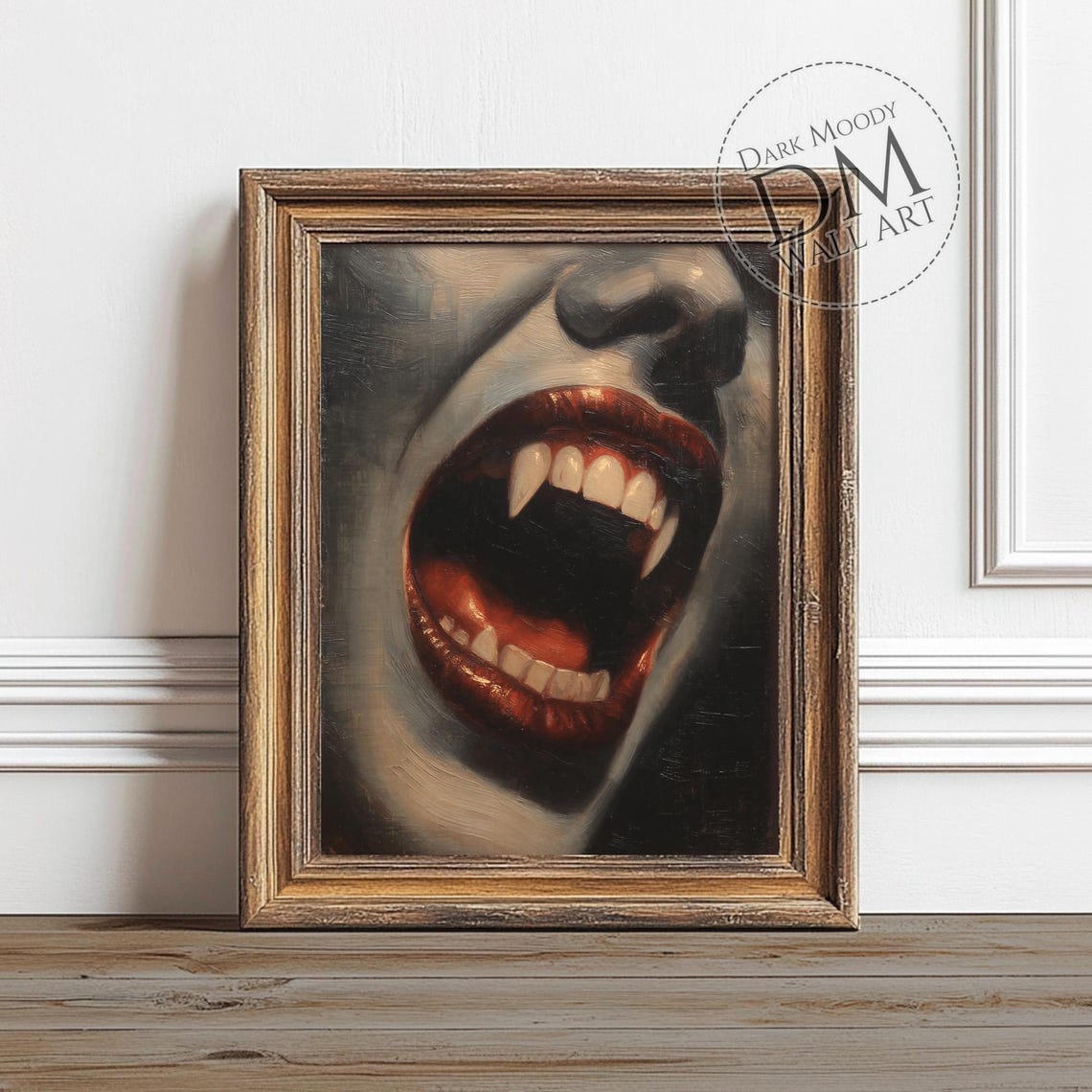 Vampire Fangs Close Up Horror Mouth Oil Painting Gothic Wall Art