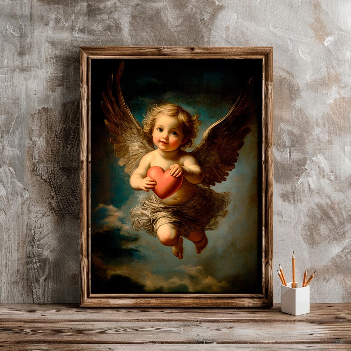 Cupid With Heart Print, Dark Moody Love Wall Art - Image 4