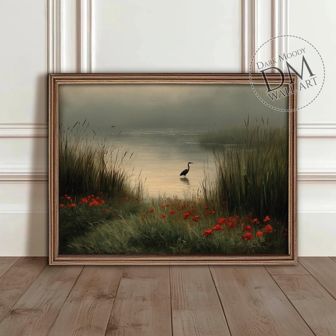 Heron Lake Art Print, Moody Nature Scene