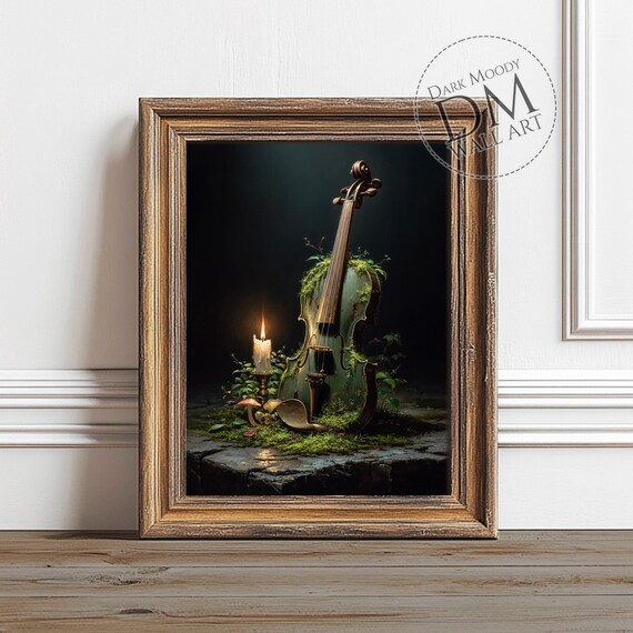 Dark Academia Violin Wall Art Gothic Candle Still Life Print
