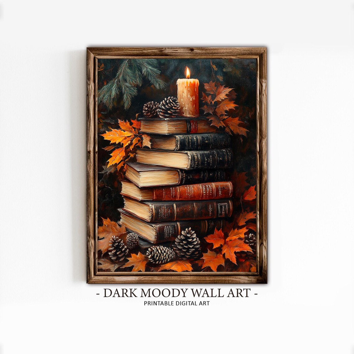 Moody Vintage Oil Painting, Rustic Autumn Decor - Image 2