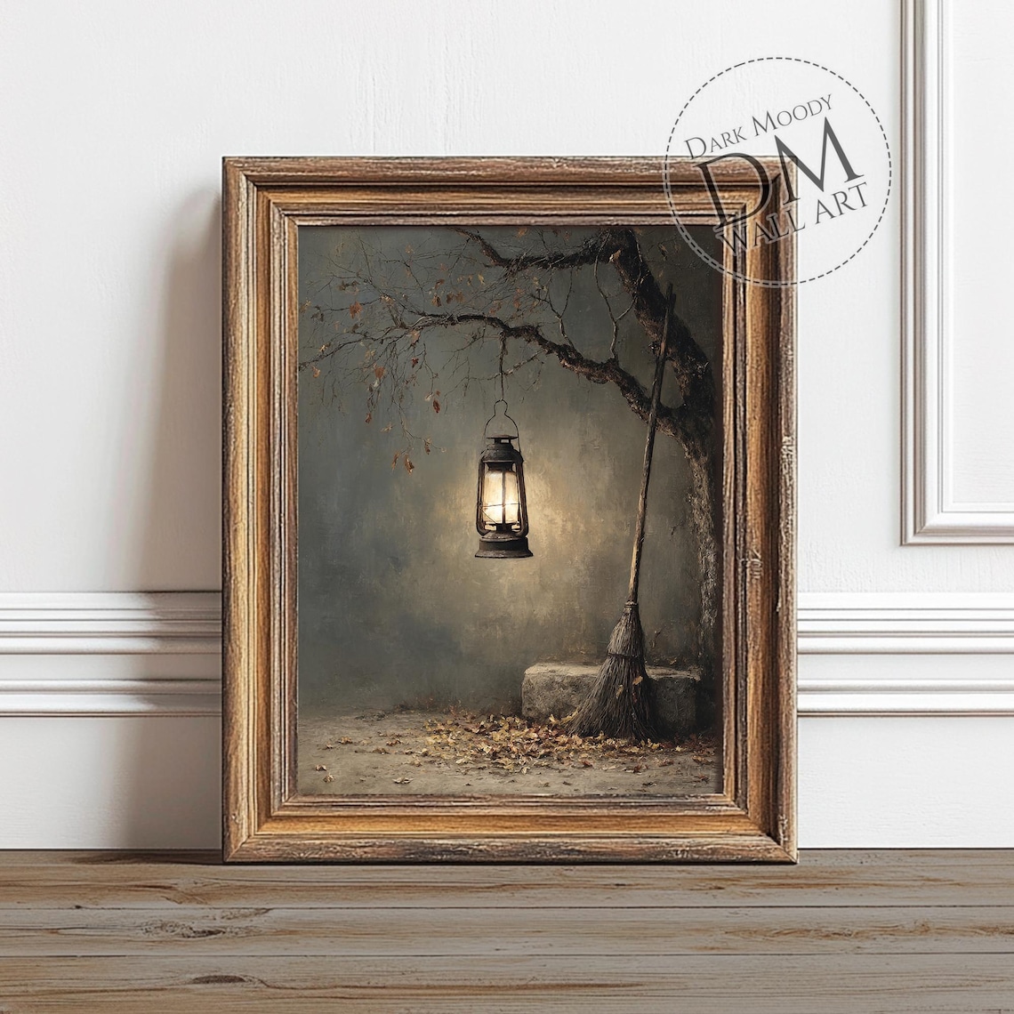 Lantern And Broom Gothic Autumn Still Life Art Print