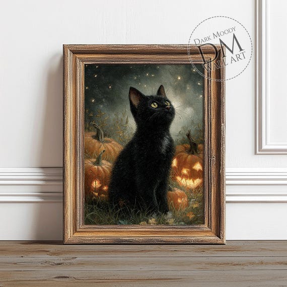Jack Olantern And Black Cat Gothic Halloween Art Print
