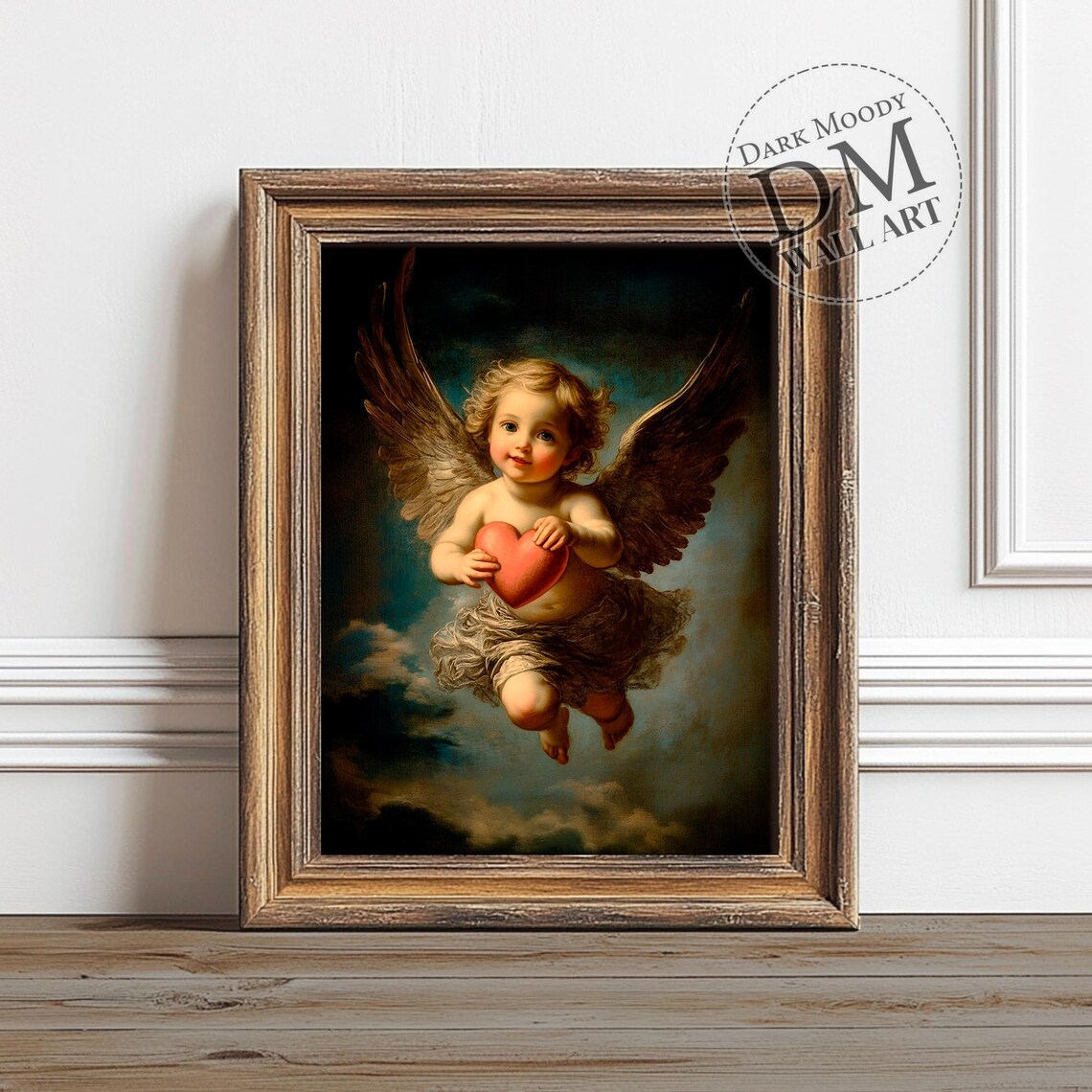 Cupid With Heart Print, Dark Moody Love Wall Art