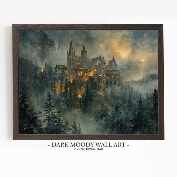 Fantasy Castle Painting Dark Moody Art Victorian Gothic Castle Print