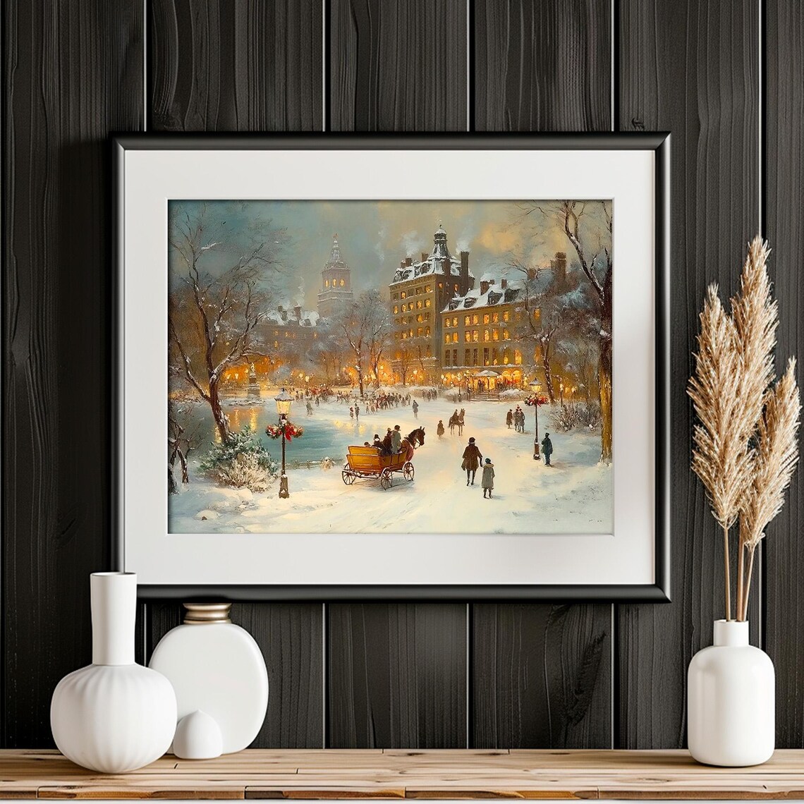 Victorian Ice Skaters Frozen Pond Horse Sleigh Winter Poster - Image 4