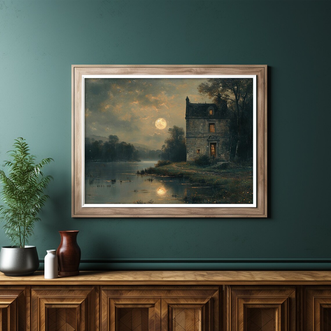 Moody Lake House Fall Landscape Art Print - Image 6