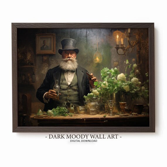 Victorian Gentleman Top Hat Pub Table Shamrocks Moody Irish Poster