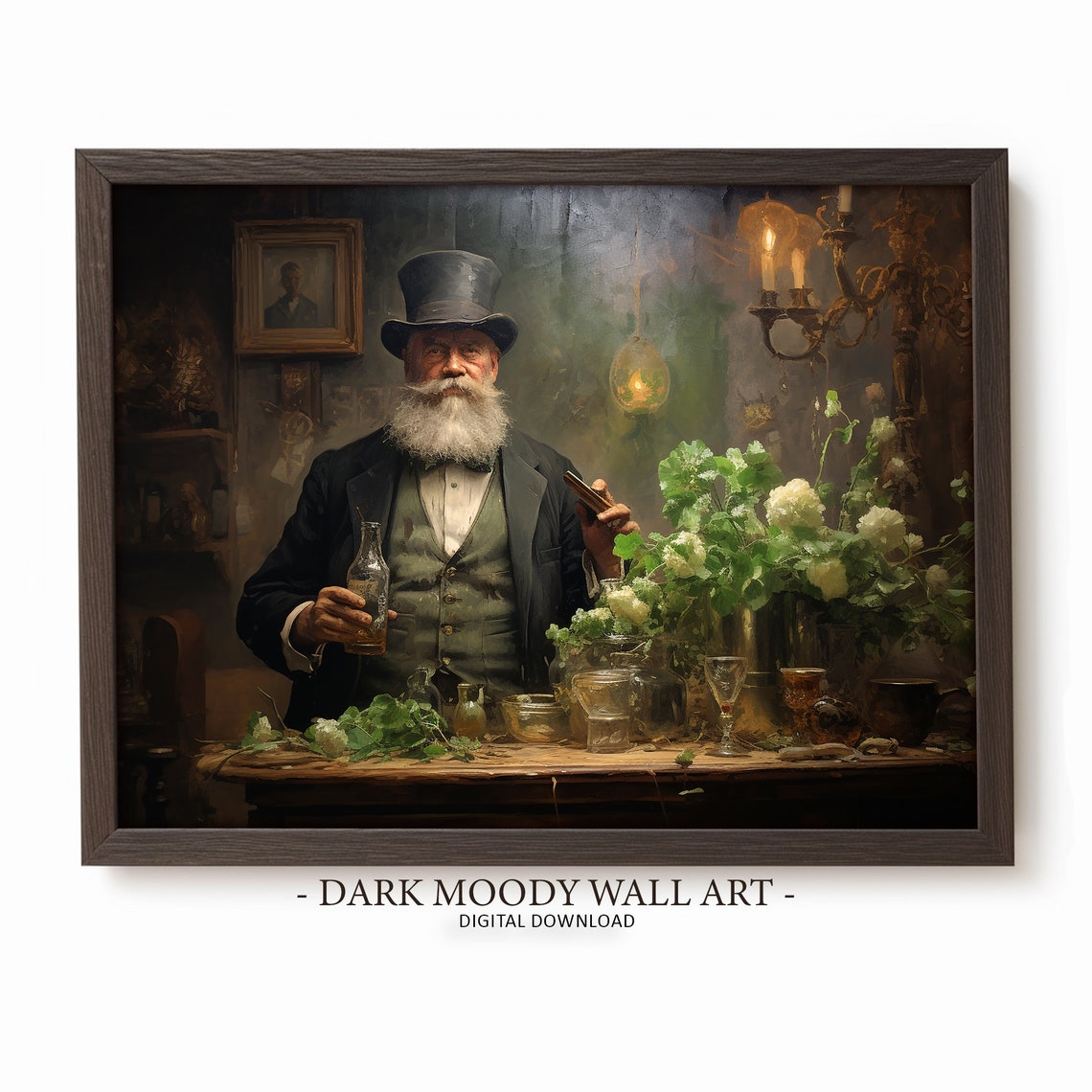 Victorian Gentleman Top Hat Pub Table Shamrocks Moody Irish Poster