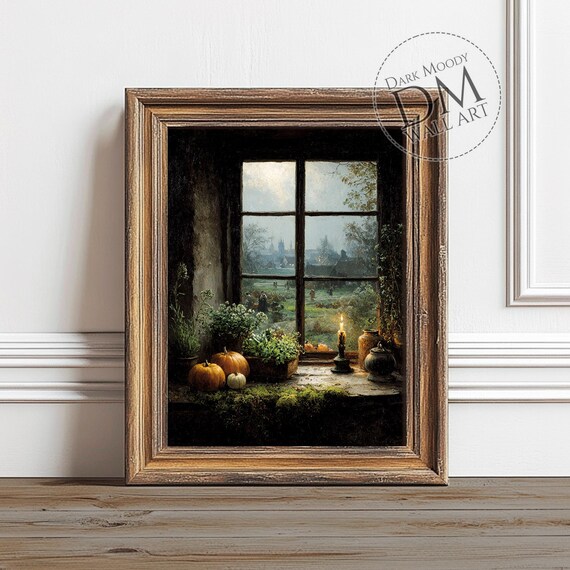 Pumpkin Window Wall Art Rustic Thanksgiving Harvest Print