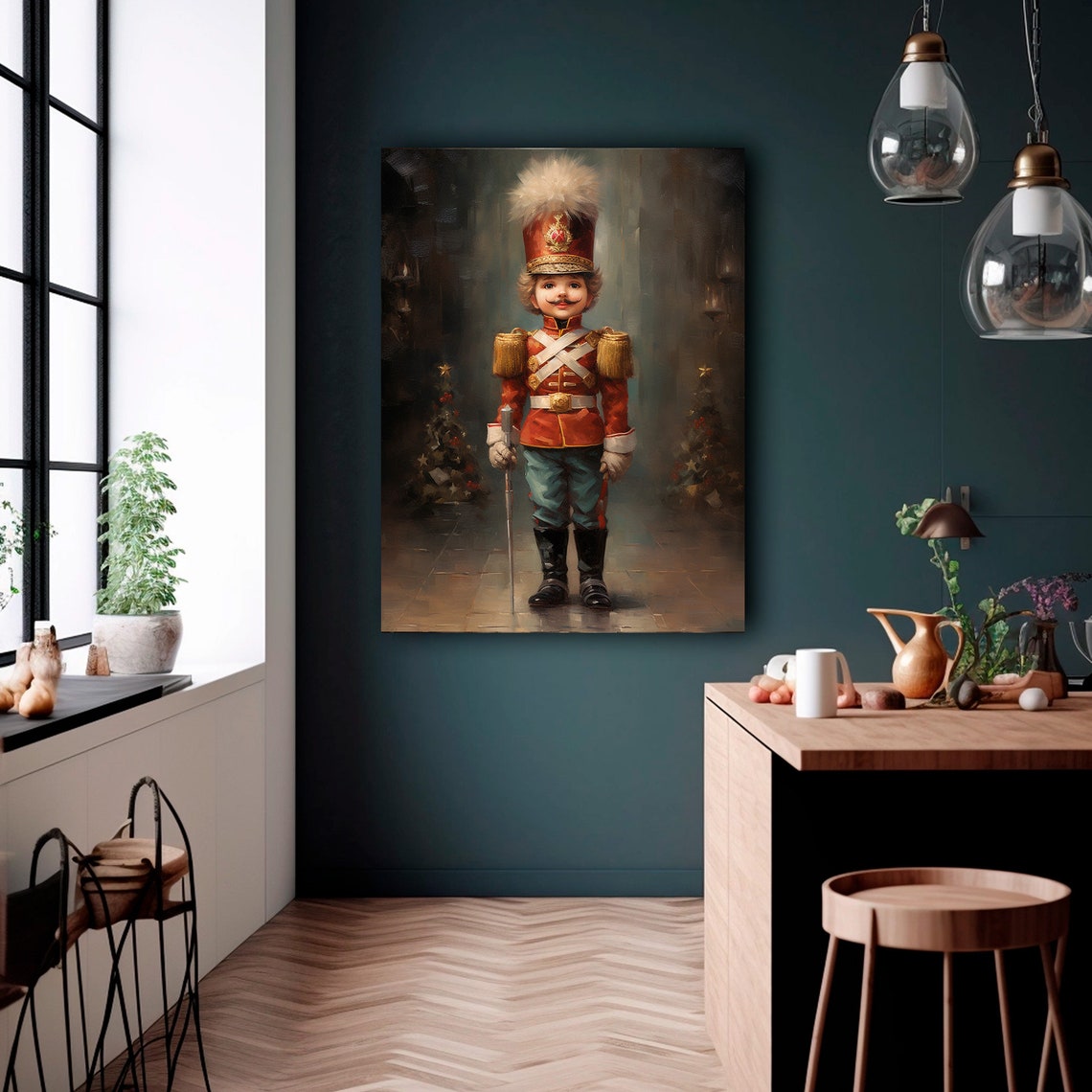 Vintage Nutcracker Soldier White Plume Red Uniform Christmas Poster - Image 4