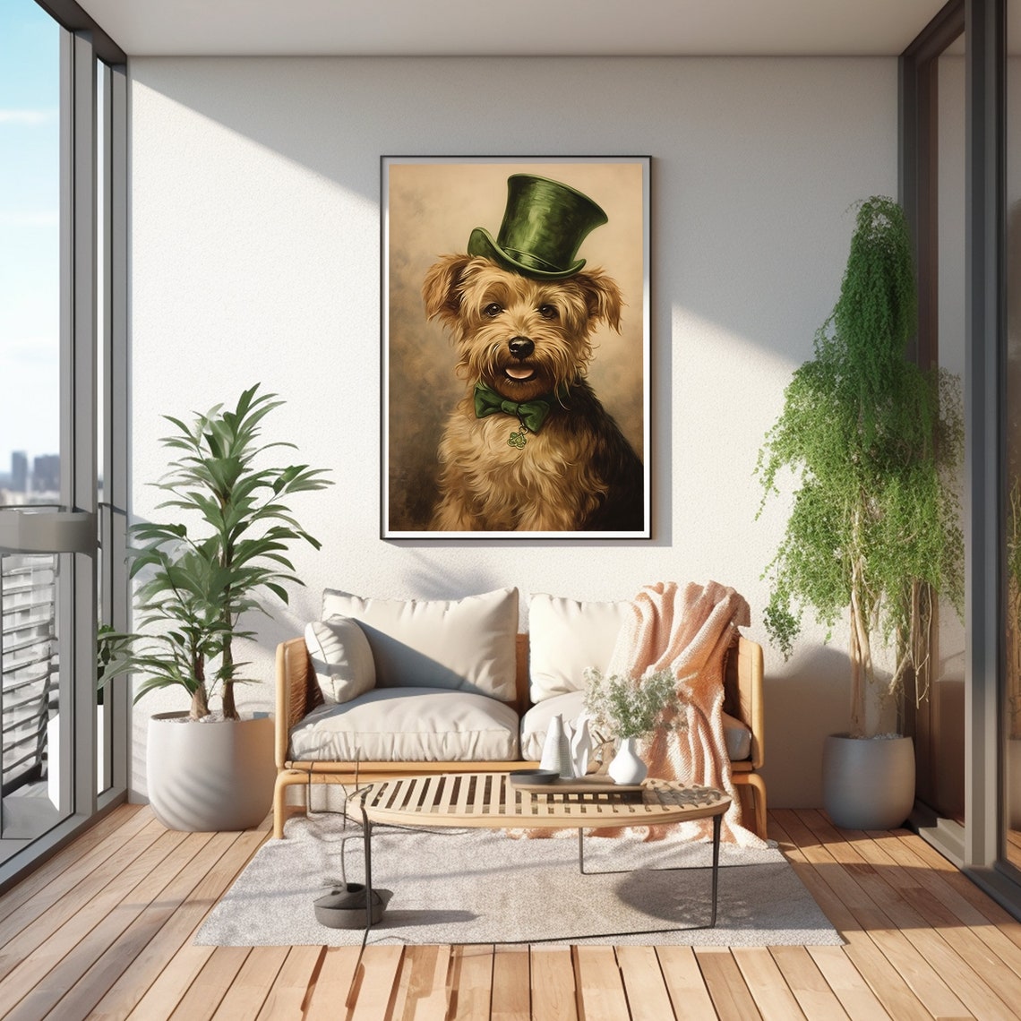 Dog Wearing Green Top Hat St Patricks Day Pet Portrait Poster - Image 3