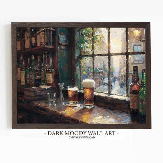 Alcohol Beer and Whiskey Painting Print, Irish Pub Art