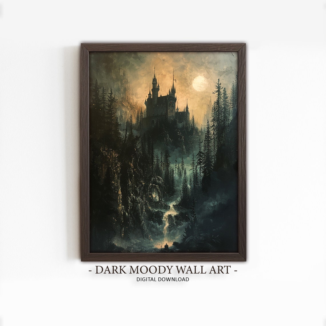Gothic Castle Painting Dark Moody Landscape Print Victorian Medieval Castle Art