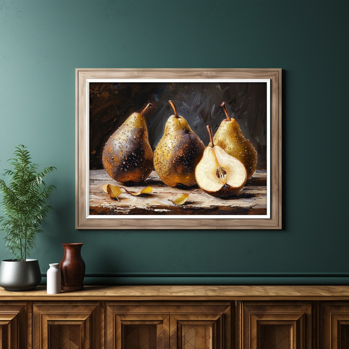 Rustic Pear Painting, Dark Moody Kitchen Still Life - Image 6