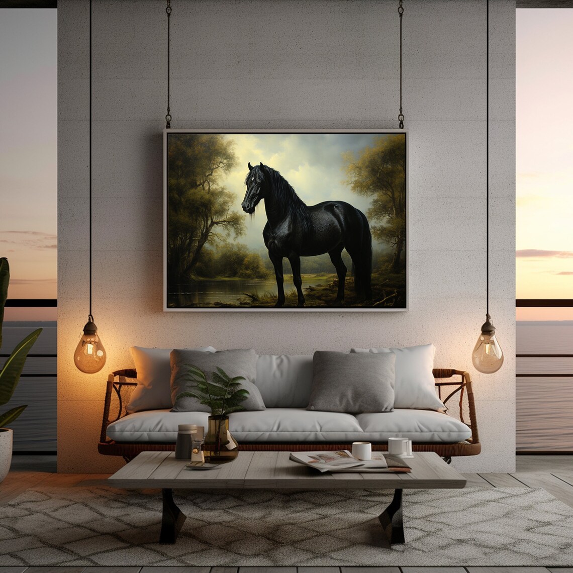 Antique Black Horse Vintage Farmhouse Art Print - Image 2