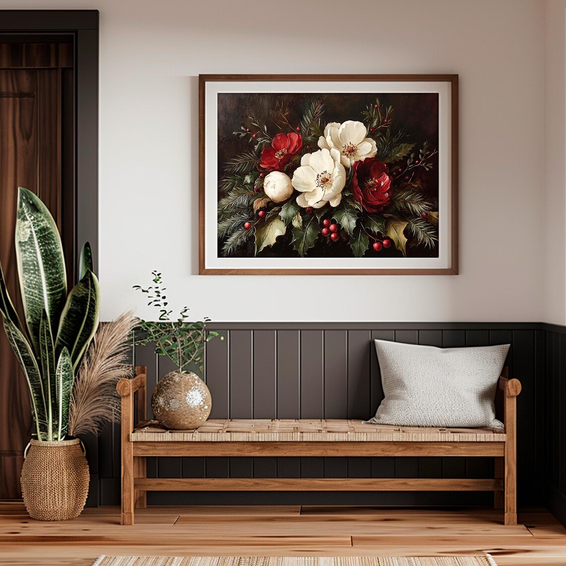 Vintage Christmas Print, Antique Flowers Decor - Image 2
