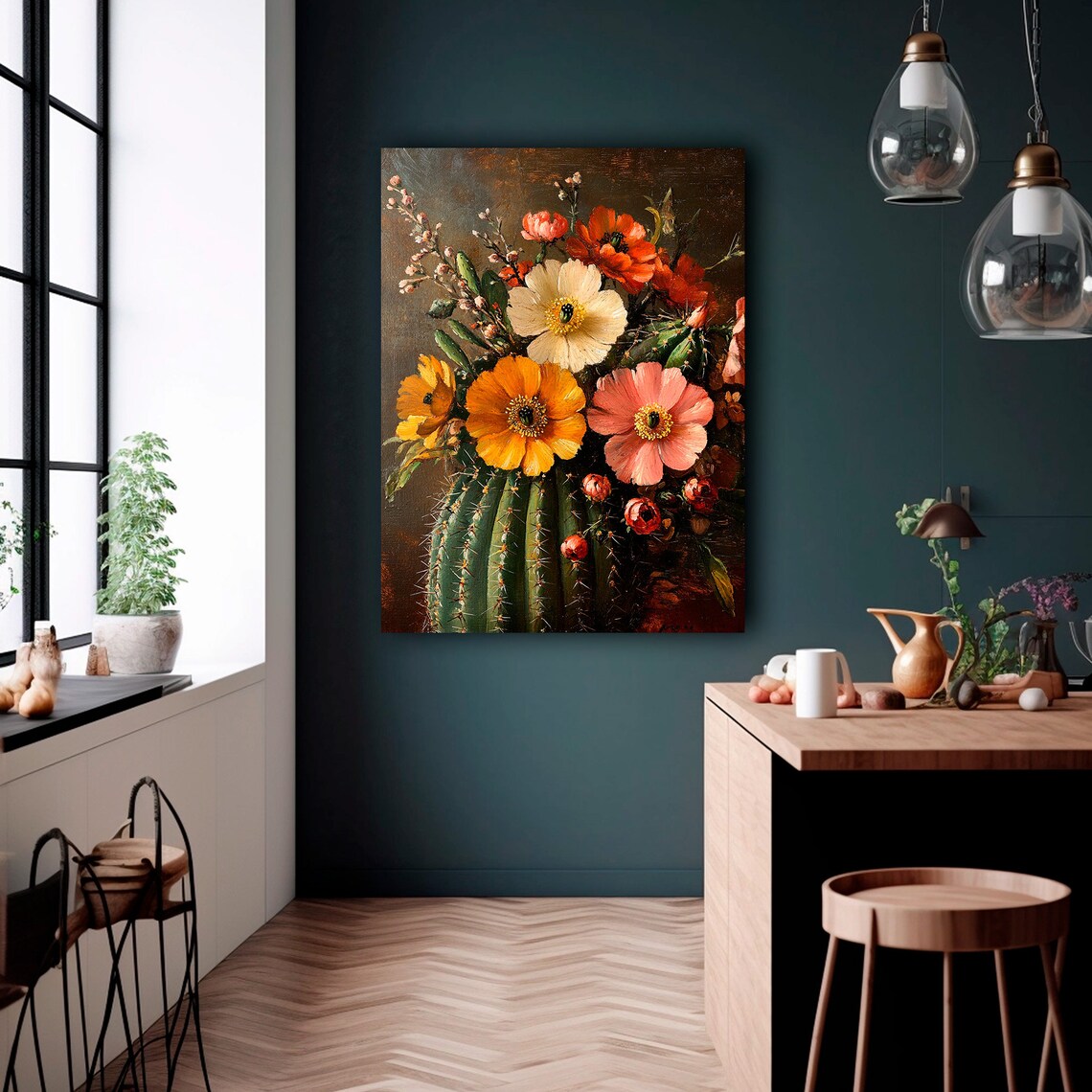 Vintage Cactus and Flowers Print, Dark Academia Decor - Image 3