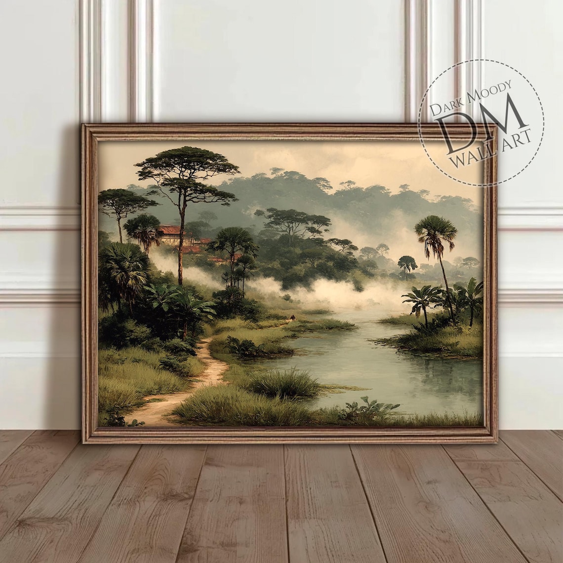 Foggy Jungle River Landscape, Tropical Nature Print
