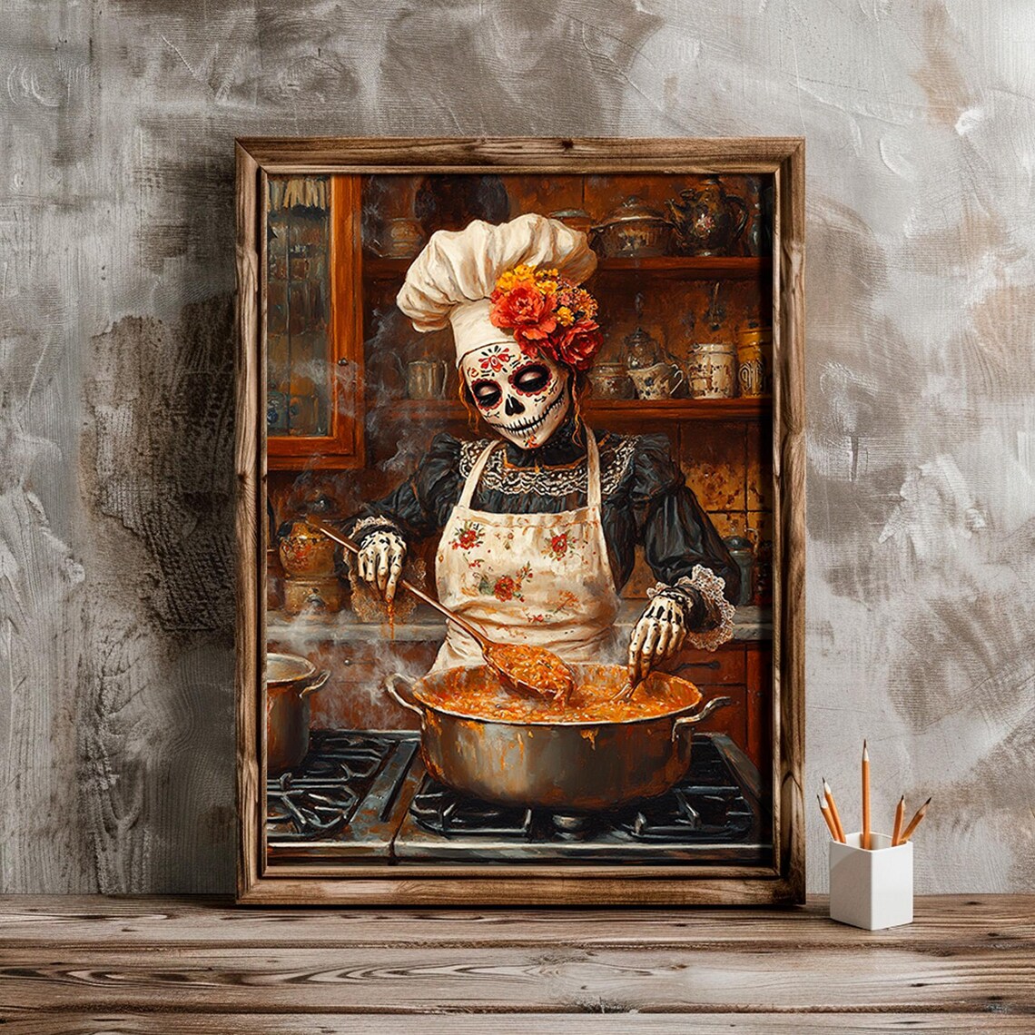 Day of the Dead Catrina Chef Moody Kitchen Cooking Scene Poster - Image 4