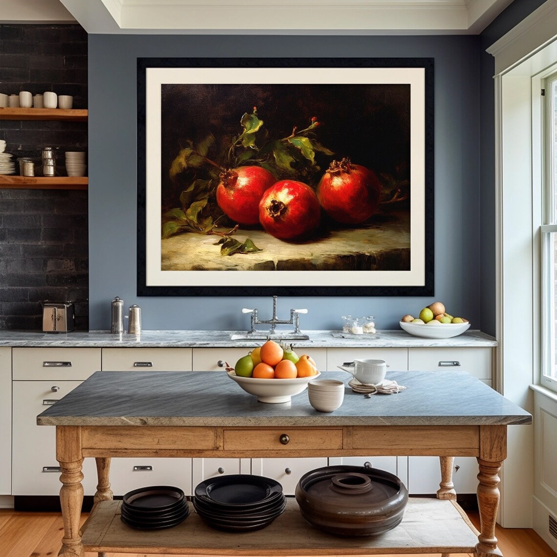 Vintage Pomegranate Art Print, Rustic Kitchen Still Life - Image 4