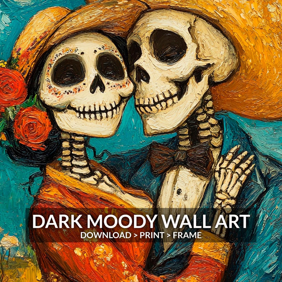 Dia de los Muertos Skeleton Couple Starry Night Embrace Poster - Image 6