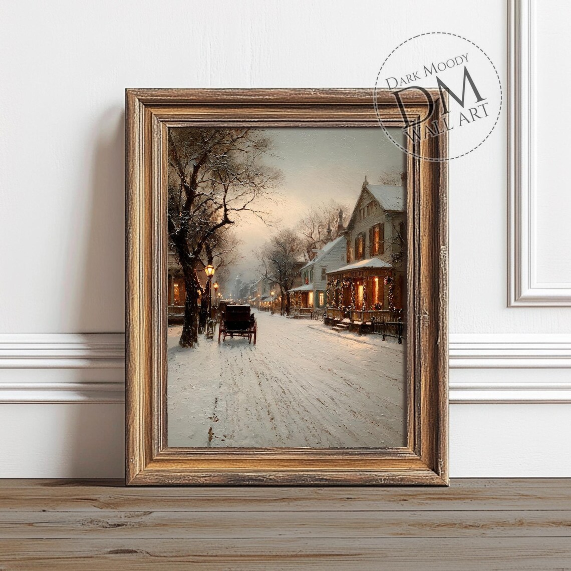 Rustic Christmas Street Wall Art, Holiday Village