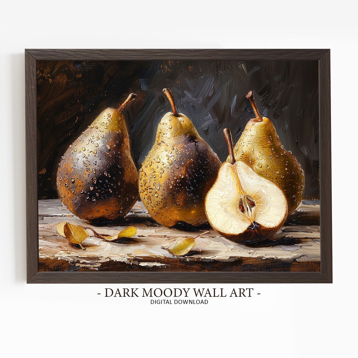 Rustic Pear Painting, Dark Moody Kitchen Still Life